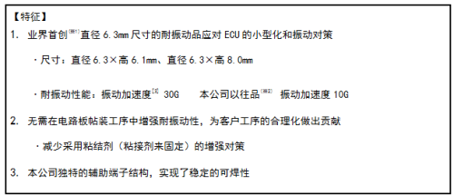 車載用 耐振動 導電性聚合33UF 16V物混淆鋁電解電容器實現(xiàn)產品化